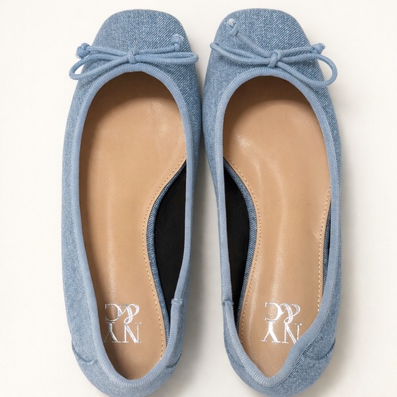 NY&C Light Blue Denim Ballet Flats Bow Toe NWOT Size 8.5 - Picture 2 of 3